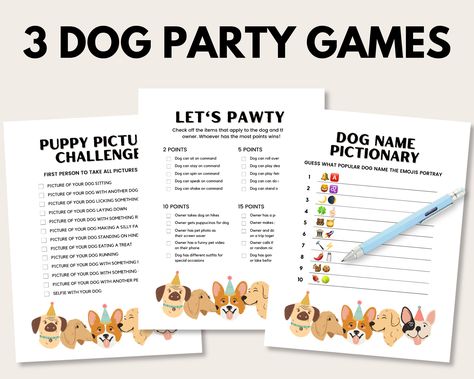 Dog Birthday Party Games! This puppy birthday party games bundle is perfect for a dog's first birthday party or a puppy baby shower! Are you hosting a puppy themed party for your dog's birthday? These puppy pawty games are perfect to keep guests entertained! ⭐ Includes: - Let's Pawty Game - Puppy Picture Challenge - Dog Name Pictionary w/ Answer Key - 2 Template Sizes 💭 How to Use: 1. Instant download after purchasing 2. Print files out at home or professionally print 3. Have fun! 💬 Where's my file? Within minutes of your order and payment, an e-mail will be sent to the address you have associated with your Etsy account with a link for your download.   You can also find the link through Etsy: 1. Go to 'You' 2. Select 'Purchases and reviews' 3. Click on the 'Download Files' button (only v Dog Birthday Party Games, Dogs 1st Birthday, Puppy Shower Party, Dog Party Games, Puppy Party Favors, Puppy Baby Shower, Dog Party Favors, Puppy Pawty, Puppy Birthday Party