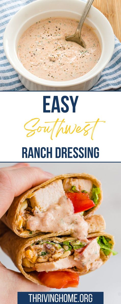 A little creamy, a hint of spicy, and 100% delicious, this homemade southwest ranch dressing takes minutes to throw together and is super versatile. When time allows, you’ll find that making your own simple dressing at home, like this southwest ranch dressing, is not only better for you, but also tastes fresher and more complex. Easy Southwest Ranch Dressing, Southwest Ranch Dressing Recipe, Southwest Ranch Dressing, Dip For Veggies, Southwest Ranch, Spicy Ranch Dressing, Healthy Ranch Dressing, Southwest Chicken Salad, Homemade Italian Dressing