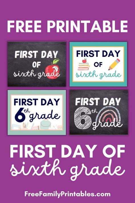 First Day of 6th Grade Sign Printable (Free Download) First Day Of 6th Grade, First Day Of 7th Grade, Printable Signs Free, First Day Of School Pictures, Easy Mother's Day Crafts, School Checklist, Printable Downloads, School Chalkboard, School Printables