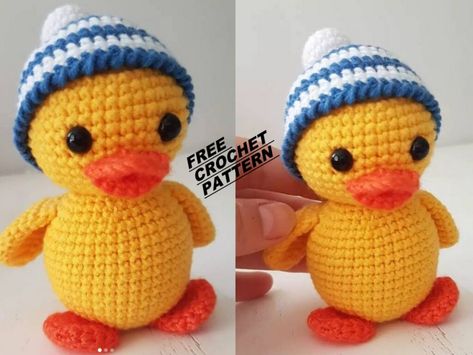 Crochet Duckie Pattern Free, Free Duck Amigurumi Pattern, Crochet Jeep Duck, Amigurumi Duck Free Pattern Crochet Projects, Crochet Cruise Ducks, Crochet Duck Hat Pattern Free, Crocheted Rubber Duckie, Duckling Crochet Pattern Free, Rubber Ducky Crochet