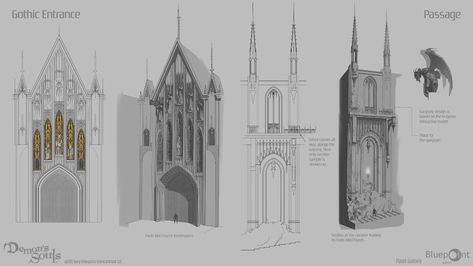 ArtStation - Demon's Souls - Gothic Entrance Concept, Pavel Goloviy Gothic Architecture Fantasy Art, Gothic Architecture Concept Art, Gothic Entrance, Goth Architecture Drawing, Gothic Church Drawing, Gothic Environment Concept Art, Kingdom Come Deliverance, Demon's Souls, Church Entrance