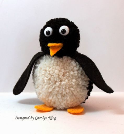 pompom penguin - bjl Diy Laine, Pom Pom Animals, Penguin Crafts, Pom Pom Rug, Diy Pom Pom, How To Make A Pom Pom, Pom Pom Crafts, Wool Crafts, Childrens Crafts