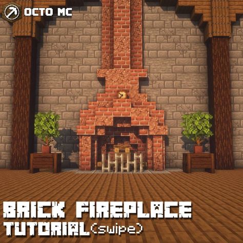 Octo the Minecraft builder on Instagram: “Here's a simple tutorial to help you build a aesthetic brick fireplace, hope you enjoy it :) ⁣⁣⁣⁣⁣⁣⁣⁣⁣⁣⁣⁣⁣ Shaders: #BSL⁣ 🌟⁣⁣⁣⁣⁣⁣⁣⁣⁣…” Minecraft Houses With Brick, Dark Oak Wall Minecraft, Minecraft Fire Places, Minecraft Small Fireplace Ideas, Minecraft Brick Fireplace, Brick Fireplace Minecraft, Chimney Minecraft Ideas, Minecraft Chimney Design, Minecraft Small Fireplace