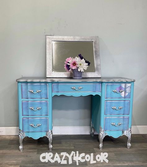 Beach House Entryway, Desk Boho, French Provincial Vanity, French Provincial Desk, Desk Tv Stand, House Entryway, Painted Lavender, Bed Bookshelf, Sales Desk