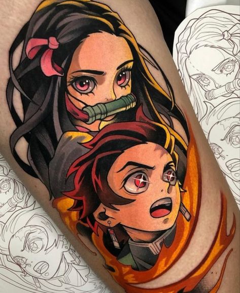 Nezuko Tattoo Design Color, Tanjiro And Nezuko Tattoo, Ukiyo Tattoo Japanese Art, Nezuko Tattoo Ideas, Nezuko Tattoo Design, Tattoos About Mom, Slayer Tattoo, Tattoos For Moms With Kids, Tattoo Artists Near Me