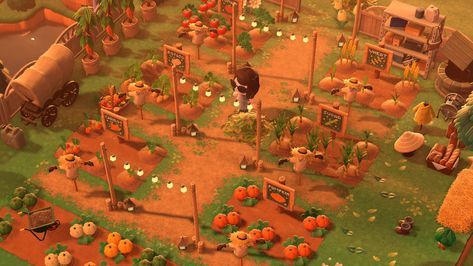 Animal Crossing New Horizons ACNH Farm Acnh Citycore Orchard, Large Farm Acnh, Farm Designs Acnh, Farms Animal Crossing, Vegetable Farm Animal Crossing, Animal Crossing Small Farm Ideas, Farm Theme Animal Crossing, Farm Inspo Acnh, Acnh Island Farm Inspirations