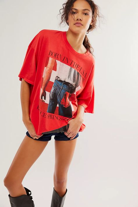 Daydreamer Bruce Springsteen Born In The USA Tee | Free People UK Born In The Usa, Usa Tee, Red Tee, Usa Shirt, Bruce Springsteen, Tour Shirt, Revolve Clothing, Jersey Knit Fabric, Band Tees