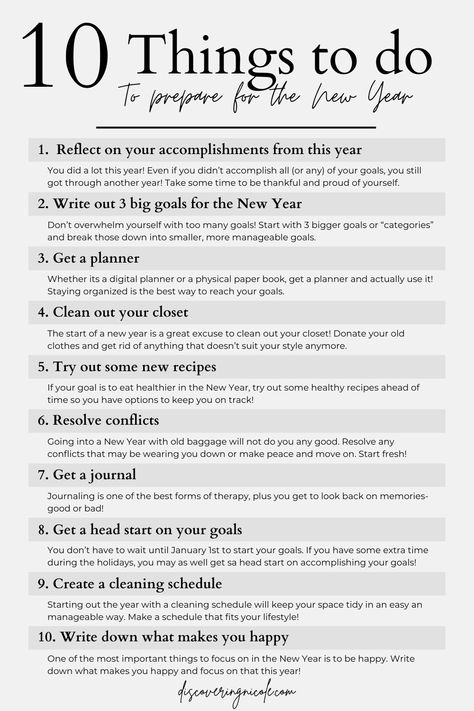 10 Things to Do Before the New Year - Discovering Nicole How To Start The New Year Off Right, New Years Routine, Things To Start In 2024, How To Start 2024, Things To Do Before New Years Eve, Ways To Start The New Year, New Year Things To Start, Things To Do For New Years, New Years Preparation