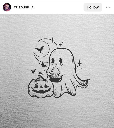 Ghost Trick Or Treating Tattoo, Doodles Simple Cute, Halloween Doodles Simple, Cute Ghost Tattoo, Ghost Doodle, Doodles Simple, Cute Halloween Tattoos, Halloween Doodles, Pumpkin Tattoo