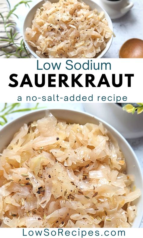 Low Sodium Sauerkraut Recipe (No Salt Added) - Low So Recipes Saltless Recipes, Low Sodium Ham, Low Sodium Ranch Mix Recipe, No Salt Recipes Meals Easy, Low Sodium Casseroles, Sourkrout Recipes, Foods To Lower Cholesterol, Sodium Free Recipes, Recipe For Cabbage