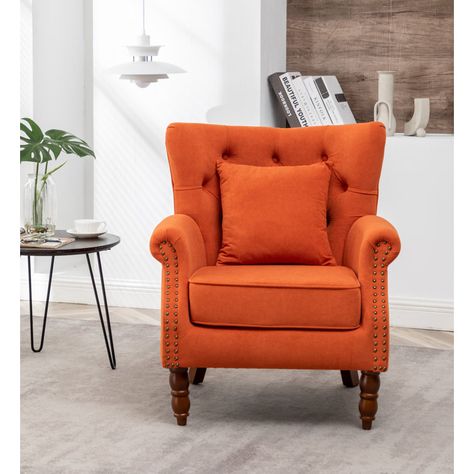 Dark Whimsical, Orange Accent Chair, Forest Living, Wood Frame Arm Chair, Velvet Wingback Chair, French Country Living, Armchair Bed, Kelly Clarkson Home, French Country Living Room