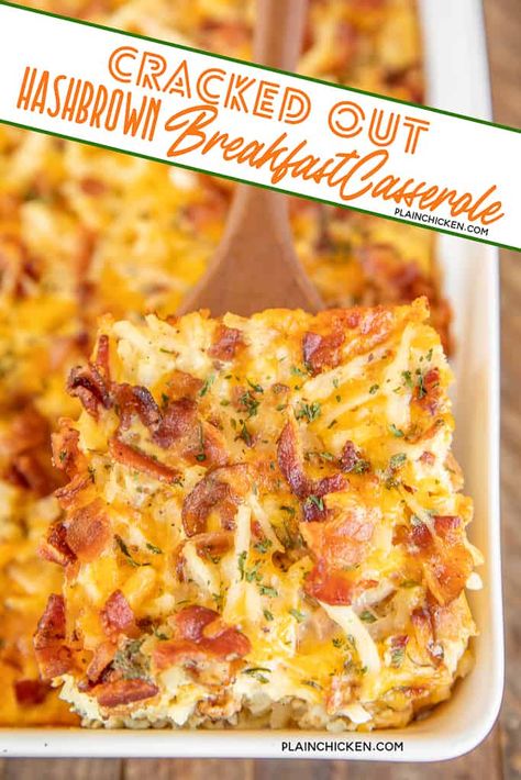 Cracked Out Hash Brown Breakfast Casserole - seriously the BEST! Only 6 ingredients - hash browns, bacon, cheddar, ranch, milk, and egg. You can make this ahead of time and refrigerate or freeze until ready to bake! Great for overnight guests and holiday mornings. #breakfast #casserole #bacon #potluck Hash Brown Breakfast Casserole, Hashbrown Breakfast, Hash Brown Breakfast, Cracked Out, Breakfast Casserole Bacon, Best Breakfast Casserole, Breakfast Hashbrowns, Hashbrown Breakfast Casserole, Favorite Casseroles