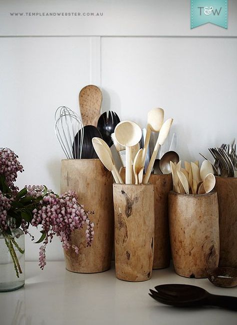 Kitchen Utensil Storage, Diy Wooden Projects, Diy Kitchen Storage, Wooden Utensils, Wooden Projects, Trendy Kitchen, Wooden Kitchen, Utensil Holder, Deco Table