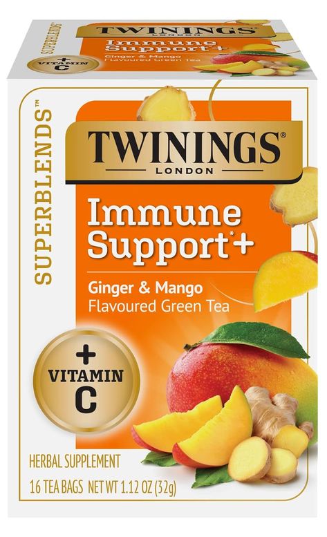 Amazon.com: Twinings Superblend Immune Support + Vitamina C, Té verde con sabor a mango y jengibre, 16 unidades (paquete de 6) : Comida Gourmet y Alimentos Twinnings Tea, Mango Vitamins, Immunity Tea, Blackberry Tea, Pomegranate Tea, Mango Green Tea, Berry Tea, Green Tea Bags, Tea Varieties