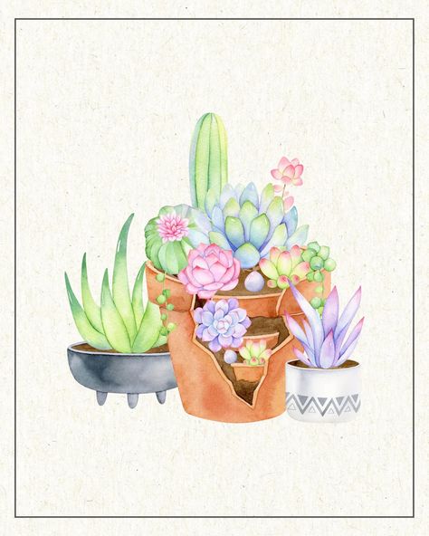 Cottage Market, Succulent Art, Watercolor Succulents, Vintage Farmhouse Style, Free Printable Art, Kids Canvas, Folk Art Painting, The Cottage, Featured Art