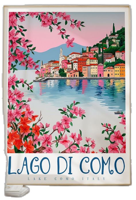 Italy Wall Print, Italy Aesthetic Poster, Lake Como Painting, Italy Travel Poster, Rome Art, Italy Art Print, Italian Posters, Italy Poster, Dorm Art