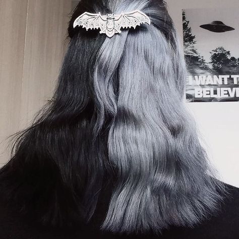 Lunar Tides Hair Dye, Black And Grey Hair, Half And Half Hair, Split Dye, Split Dyed Hair, Split Hair, Hair Color Purple, Grey Hair Color, Dye My Hair