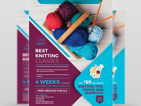 Knitting Classes Flyer Template by OWPictures on Dribbble Brand Activation, Knitting Club, Crochet Classes, Class Design, Flyer Template, Flyer Design, Creative Professional, Global Community, Template Design