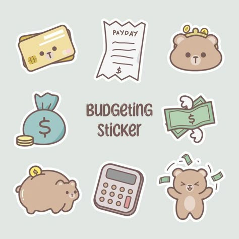 Cute budgeting sticker bear | Premium Vector #Freepik #vector Sticker Set Printable, Stickers Printable Aesthetic, Budget Aesthetic, Stickers Ideas, Budget Stickers, Free Icon Set, Aesthetic Sticker, Sticker Ideas, Dibujos Cute