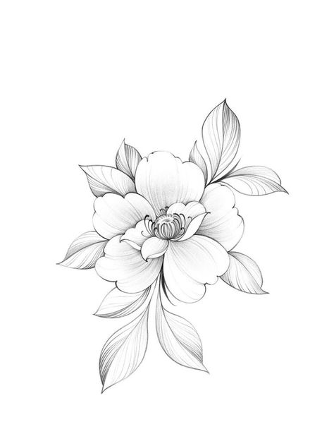 Gardenia Tattoo, Lotusblume Tattoo, Flower Tattoo Drawings, Floral Tattoo Sleeve, Floral Tattoo Design, Tattoo Design Book, Line Flower, Flower Sketches, Floral Drawing