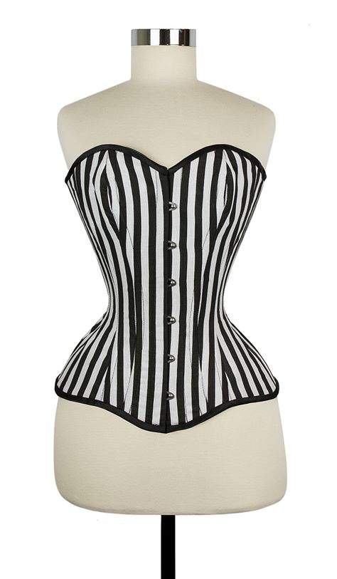 Edwardian Overbust Corset comes in black and white or red and black stripe! Patron Corset, Mad Hatter Outfit, Pinstripe Corset, Black And White Corset, Black And White Clown, Halloween Costume Design, Clown Dress, Black And White Lion, Clown Clothes