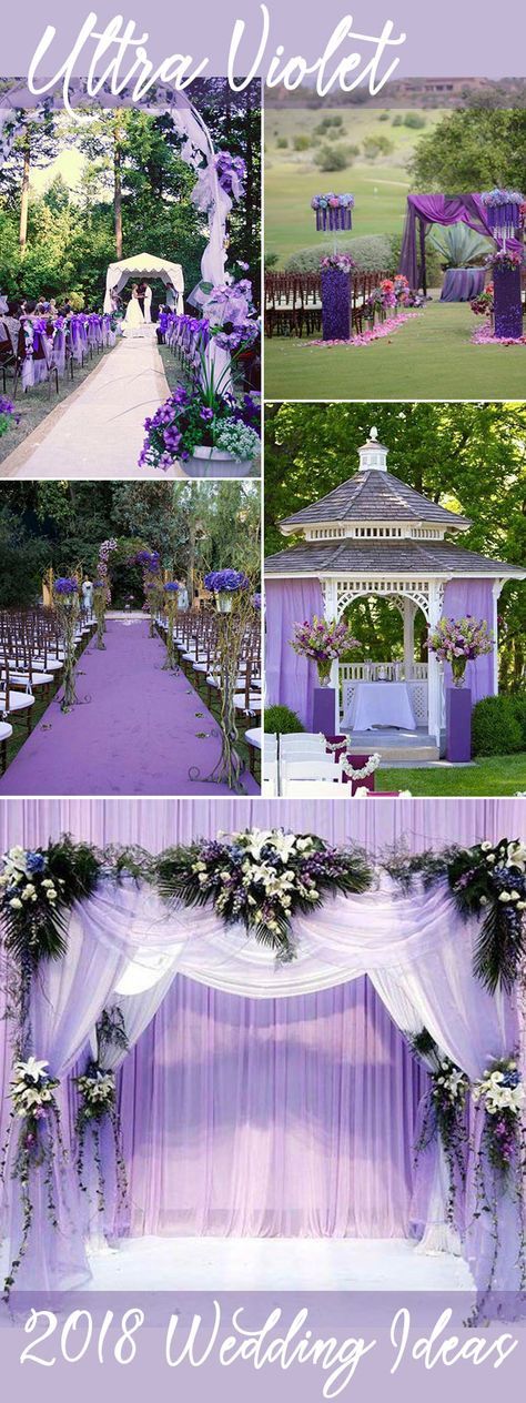 Wedding Tulle Decorations, Wakanda Wedding, Purple White Wedding, Tangled Wedding, Amazing Wedding Ideas, Wedding Color Ideas, Violet Wedding, Purple Wedding Theme, Arch Decoration