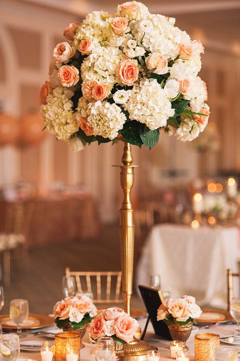 Photography: K And K Photography - kandkphotography.com  Read More: http://www.stylemepretty.com/little-black-book-blog/2014/07/10/peach-gold-lakewood-ranch-wedding/ Peach And Gold Wedding, Peach Wedding Centerpieces, Peach Gold Wedding, Peach Wedding Theme, Peach Wedding Decorations, K And K, Wedding Motif, Gold Wedding Centerpieces, Color Durazno