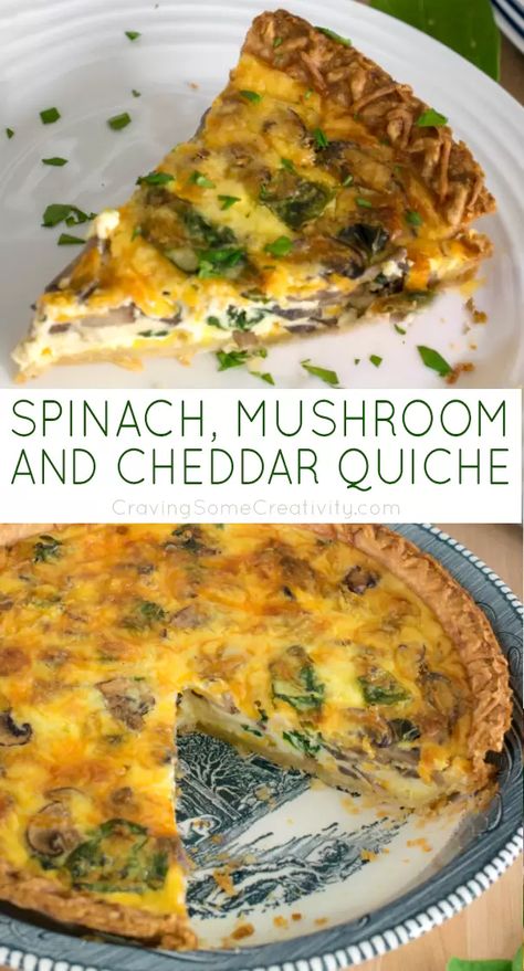 Quiche Brunch, Spinach Mushroom Quiche, Mushroom And Spinach Quiche, Basic Quiche Recipe, Easy Quiche Recipe, Recipe With Spinach, Cheddar Quiche, Spinach Quiche Recipes, Mushroom Quiche