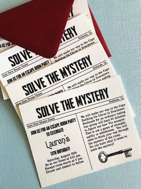 Escape Room party invitation, adult party, kids party, escape games, old newspaper, mystery, set of Geheimagenten Party, Spy Theme, Escape Room Party, Colorful Dinner, Detective Party, Mystery Room, Clue Party, 2023 Party, Mystery Dinner Party