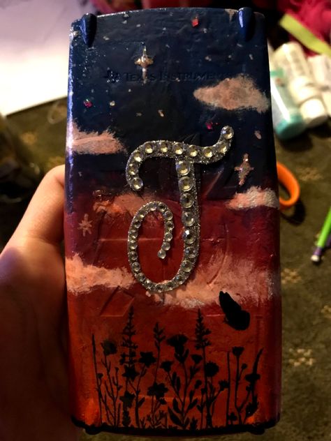 Handpainted calculator cover with bedazzled lettering Painted Calculator, Paint Calculator, Calculator, Cuff Bracelets, Cuff, Hand Painted