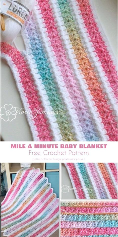 Mile A Minute Crochet, Crochet Mile A Minute, Crocheted Baby Blankets, Baby Blankets Crochet, Crochet Baby Blanket Free, Baby Blanket Free Pattern, Crocheted Baby Blanket, Baby Blanket Patterns, Crochet Baby Blanket Free Pattern