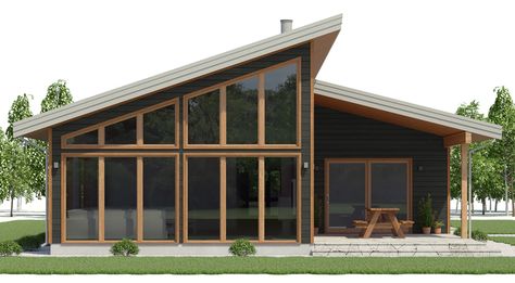 house design house-plan-ch592 1 Shed Roof House Plans, Living Room Bungalow, Shed Roof House, Steel Building Homes, High Ceiling Living Room, Open House Plans, Steel Roof, European House Plans, House Plan Gallery