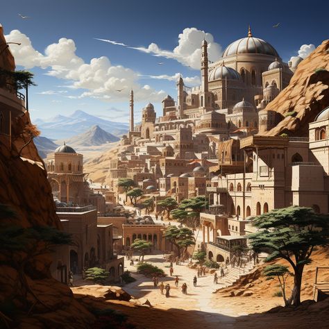 Ai made me do it Desert City Concept Art, City Concept Art, Ancient Atlantis, Fantasy Locations, Desert City, Fantasy Village, Room Concept, Dream Fantasy, Amazing Minecraft