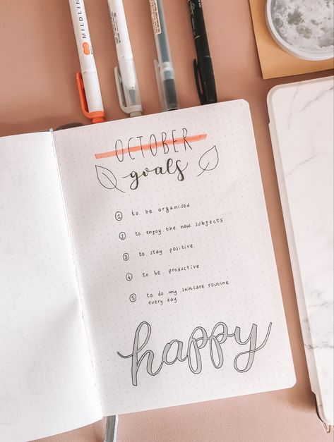 Bujo Monthly Goals Page, Monthly Goals Journal Ideas, Month Page Journal, Goals Bujo Page, Bujo Goals Page Ideas, October Goals Bullet Journal, Birthday Month Bujo Theme, Bujo Monthly Goals, Bujo Goals Page Layout