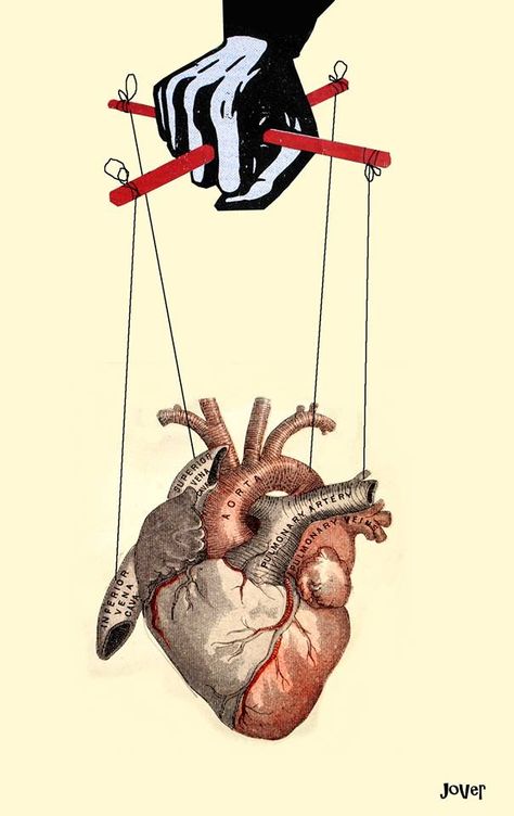 Loui Jover Artist Soulmate Heartbreak, Heart Drawing Sketch, Human Heart Illustration, Puppet Strings, Human Heart Art, Loui Jover Art, Satirical Illustrations, Find Your Soulmate, Loui Jover