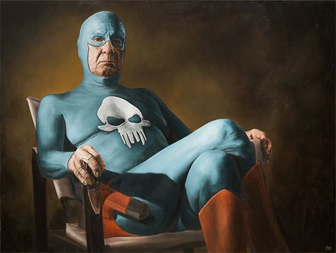 The Life and Times of an Aging Superhero Captured in Oil Paintings by Andreas Englund superheroes painting humor Superhero Painting, Last Action Hero, Frank Frazetta, Bd Comics, Digital Art Illustration, Lund, Superman, Comic Art, Pop Culture