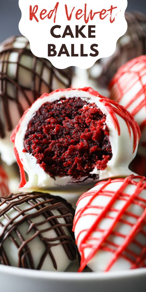 No Bake Red Velvet, Red Velvet Cake Balls, Red Velvet Truffles, Red Velvet Cake Pops, Cake Ball Recipes, Cake Inside, Dessert Truffles, Cake Ball, Red Velvet Cake Mix