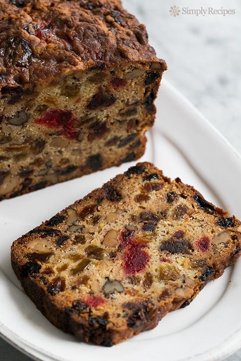 Fabulous holiday fruitcake recipe with dates, raisins, walnuts, glazed cherries, and orange zest.  Christmas fruitcake recipe. ~ SimplyRecipes.com Christmas Fruit Cake Recipe, Fruit Cake Recipe Christmas, Christmas Fruit Cake, Glazed Cherries, Fruit Cake Recipe, Fruit Cake Christmas, Heirloom Recipes, Fruitcake Recipes, Date Recipes