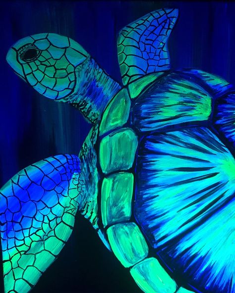 Sea Turtle Painting, Sea Turtle Art, Sea Life Art, Tableau Pop Art, Neon Painting, Glowing Art, Turtle Painting, Turtle Art, Arte Sketchbook