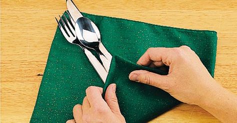 Add a special touch to your dinner table with these napkin folding ideas. You don't need anything fancy to get started—just a few napkins and these easy step-by-step instructions. Wrapped Silverware, Fold A Napkin, Diy Napkin Folding, Napkin Folding Tutorial, Fancy Napkin Folding, Christmas Napkin Folding, Easy Napkin Folding, Napkin Folding Ideas, Cloth Napkin Folding