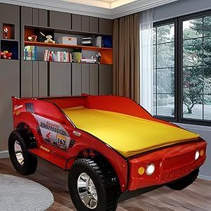 YWUFUART Twin Bed Frames for Kids,Twin Bed Platform with Wood Slat Support for Children,Toddler Bed Frames with Headboard,Twin Size Bed Frame of Car Design,Fits Standard Twin Mattress(No Mattress) Kids Construction Bedroom, Twin Bed Platform, Truck Toddler Bed, Jeep Bed, Twin Bed Frames, Kids Car Bed, Construction Bedroom, Toddler Bed Frame, Kids Twin Bed