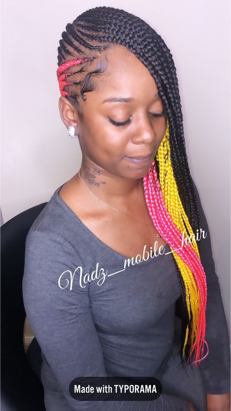 Pink yellow lemonade braids by nadz_mobile_hair Pink Lemonade Braids, Braids On Black Hair, Yellow Braids, Braids Lemonade, Braids Pink, Colored Box Braids, Lemonade Braids Hairstyles, Lemonade Braids, Colored Braids