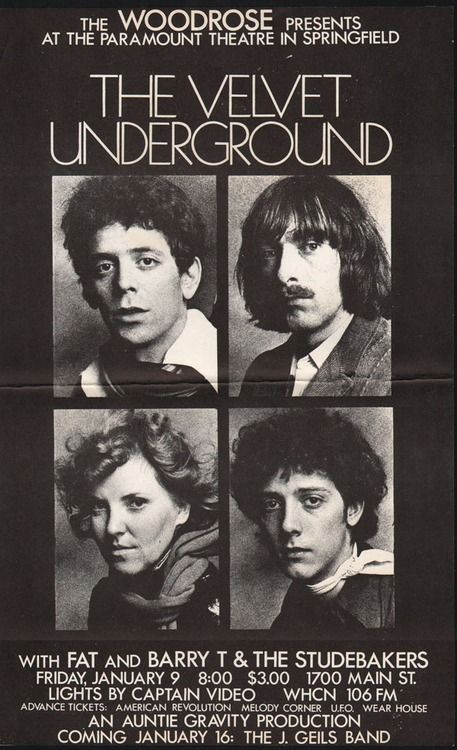 The Velvet Underground - 1970 concert poster. The Velvet Underground & Nico, Sejarah Kuno, The Velvet Underground, Paramount Theater, Modern Postcard, Concert Flyer, Lou Reed, Rock N’roll, Rock Concert