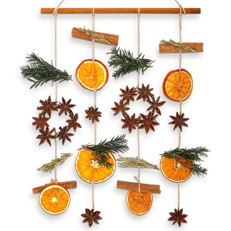 PRICES MAY VARY. Package Contents: package consists of 6 dehydrated orange slices, 16 star anise and 4 cinnamon sticks, 4 fir and 4 rosemary decorations as fixed ropes, the hanging macrame wall decoration will bring a touch of the outdoors and will be an ideal natural decoration for your party Scent of Festivity: despite being dried, the orange slices retain their wonderful, original fragrance, just hang them up and enjoy the festive aromas of orange, rosemary, cinnamon, and star anise Decorate Lemon Christmas Decorations, Hanging Pinecones Decorations, Recycled Holiday Decorations, Cinnamon Stick Decor, Homemade Orange Garland, Boho Christmas Room Decor, Assisted Living Christmas Decorations, Witchy Winter Decor, Biodegradable Christmas Ornaments