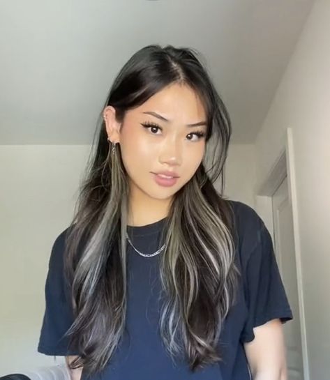 Hidden Hair Color, Half Dyed Hair, Skunk Hair, Hair Color Asian, Black Hair Balayage, Hair Color Underneath, Peekaboo Hair, Hair Color Streaks, Dark Hair With Highlights