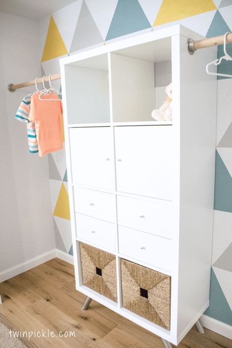 Twin boys’ custom closet — an IKEA KALLAX hack | IKEA Hackers | Bloglovin’ Kallax Closet, Ikea Beds, Twin Boys Room, Kallax Ideas, Ikea Closet Hack, Ikea Hack Storage, Diy Custom Closet, Ikea 2015, Closet Ikea