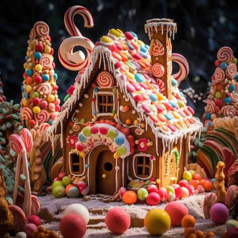 Casa de pan de jengibre con adornos de d... | Premium Photo #Freepik #photo #vacaciones #dulce #postre #sabroso Hansel And Gretel House, Jul Diy, Gingerbread Crafts, Cartoon Character Tattoos, Craft Images, Christmas Decor Inspiration, Christmas Gingerbread House, Sweet Christmas, Christmas Gingerbread