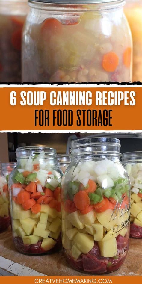 My 6 favorite soup pressure canning recipes for food storage. Easy homesteading canning recipes. Best Soups For Canning, Pressure Can Soup Recipes, Soups To Pressure Can, Soups Good For Canning, Electric Canning Recipes, Canning For Diabetics, Kerr Canning Recipes, Soups And Stews For Canning, Taco Soup Canning Recipe