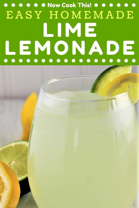 This Easy Homemade Lime Lemonade is a delicious and refreshing drink for hot summer days or any time of the year! All you need is 4 simple ingredients - lemon juice, lime juice, sugar, and water (you can even use bottled juice if that's all you have). Get the recipe and give it a try! #limelemonade #homemadelemonade #lemonade #lemonlime #drinks Lime Aid Recipe, Lime Lemonade Recipe, Mexican Lemonade, Summer Refreshers, Lime Juice Recipes, Lime Lemonade, Lime Drinks, Homemade Lemonade Recipes, Alcohol Beverages