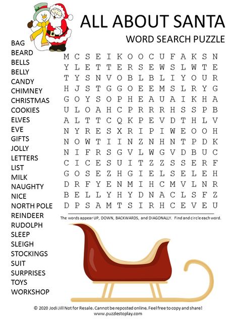 Santa Word Search Puzzle Christmas Word Search Free Printable For Kids, Christmas Wordsearches, Christmas Crosswords, Christmas Crossword Puzzles, Christmas Word Search Printable, Winter Word Search, Christmas Homeschool, Christmas Crossword, Free Word Search Puzzles